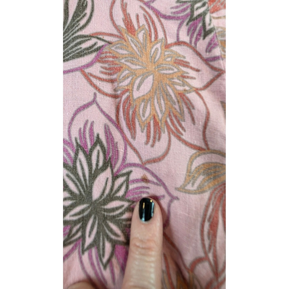 Cut Loose Womens Pink Floral 100% Linen Sleeveless V-Neck Midi Dress Large USA - Picture 6 of 13